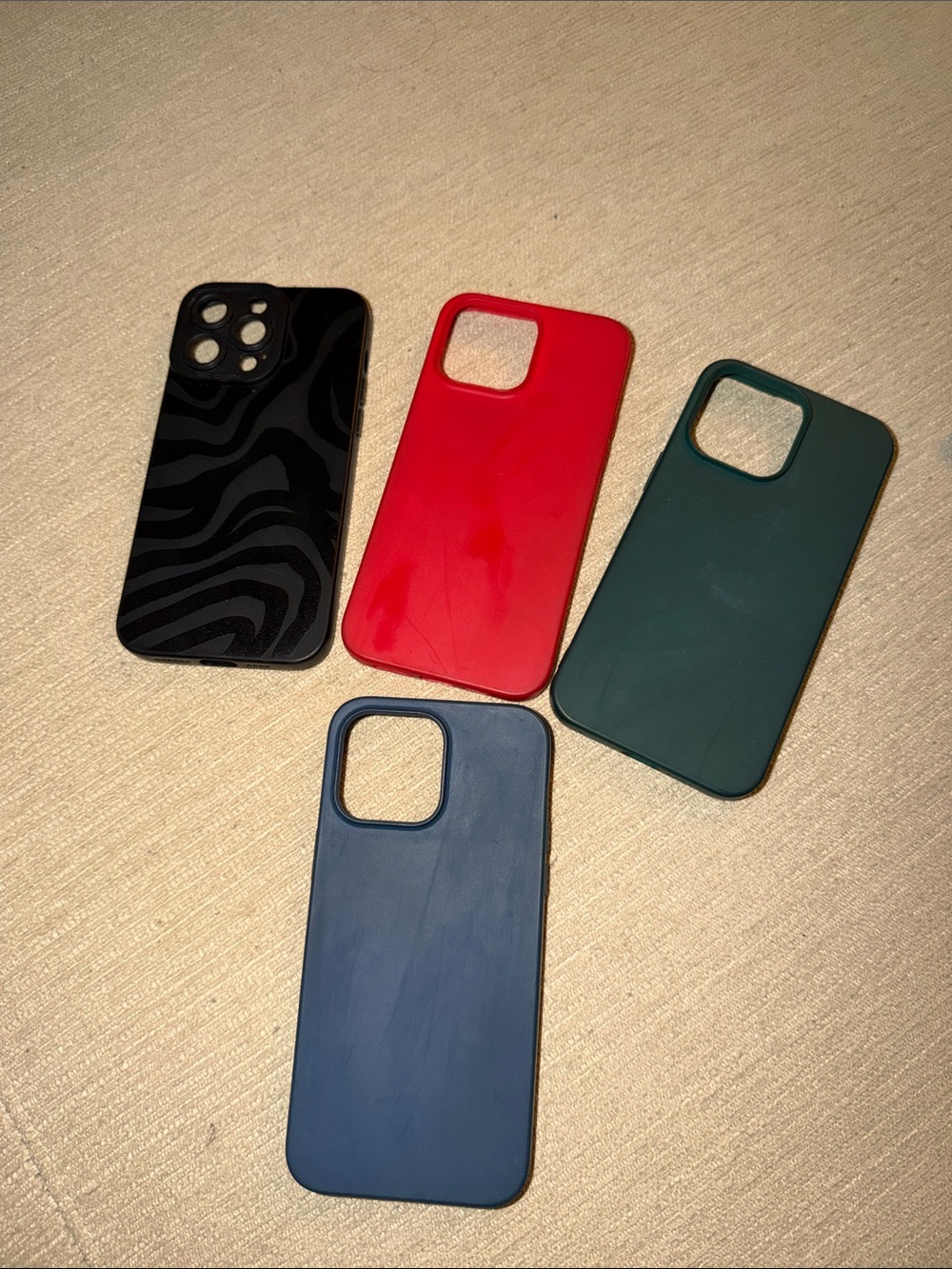 (4) Silicone Phone 14 Case Bundle - Red, Green, Blue, Black Striped